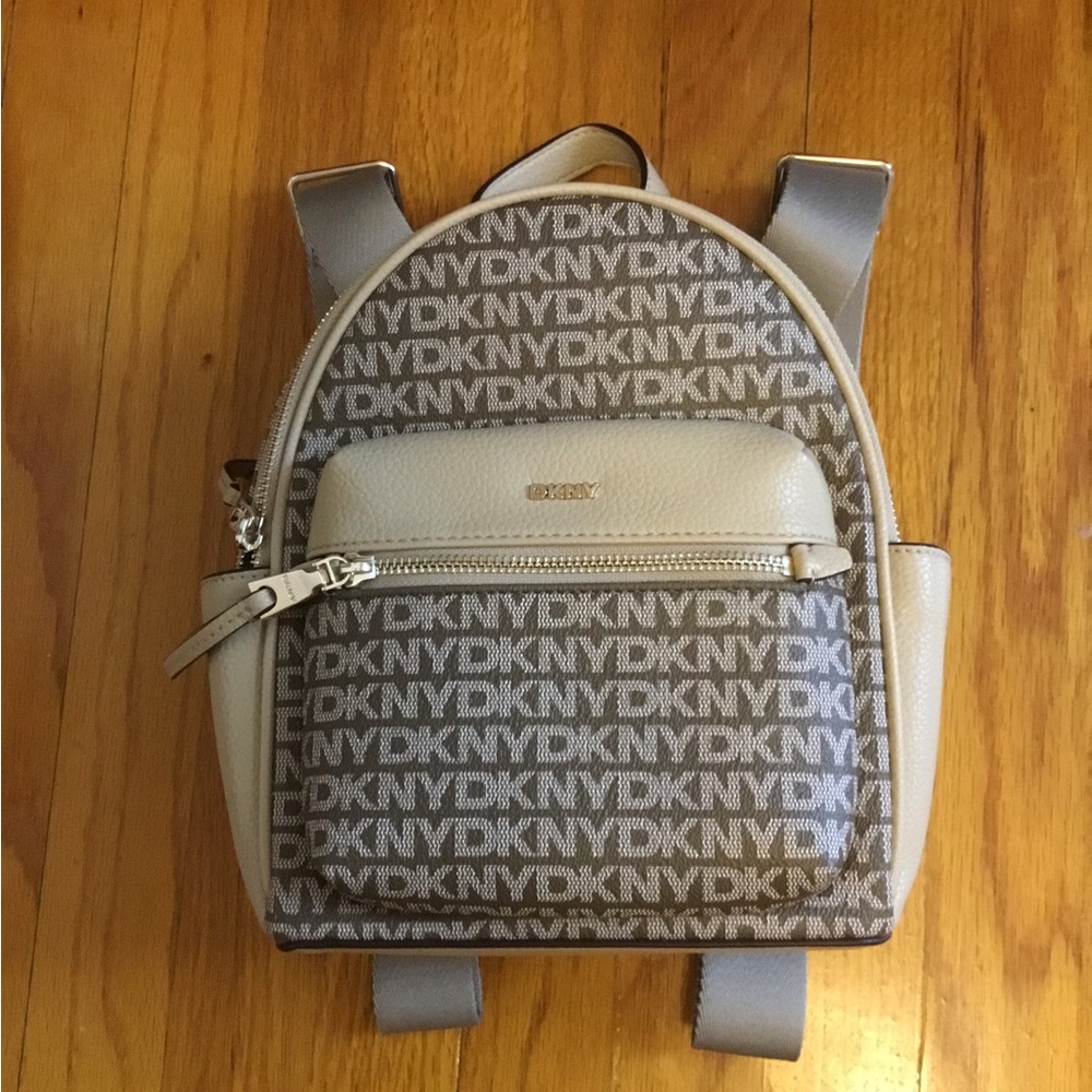 DKNY Beige and Brown Textured Backpack